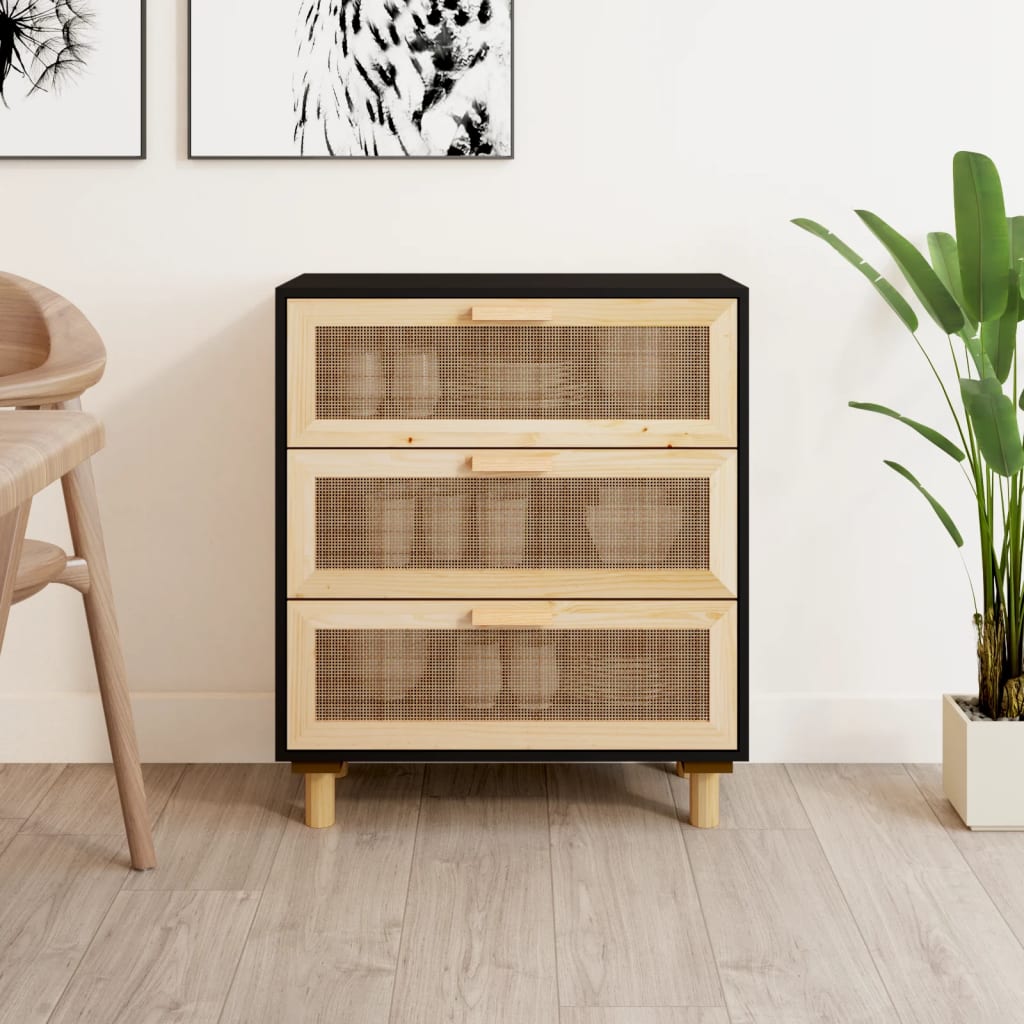 vidaXL Dressoir 60x30x70 cm massief grenenhout en rattan wit