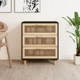 vidaXL Dressoir 60x30x70 cm massief grenenhout en rattan wit