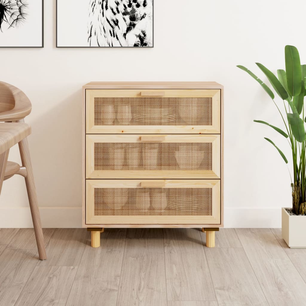 vidaXL Dressoir 60x30x70 cm massief grenenhout en rattan wit