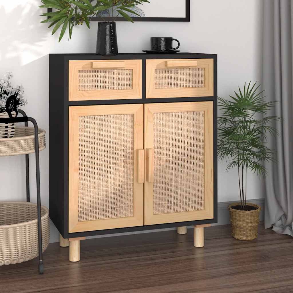 vidaXL Dressoir 60x30x75 cm massief grenenhout en rattan wit