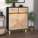 vidaXL Dressoir 60x30x75 cm massief grenenhout en rattan wit