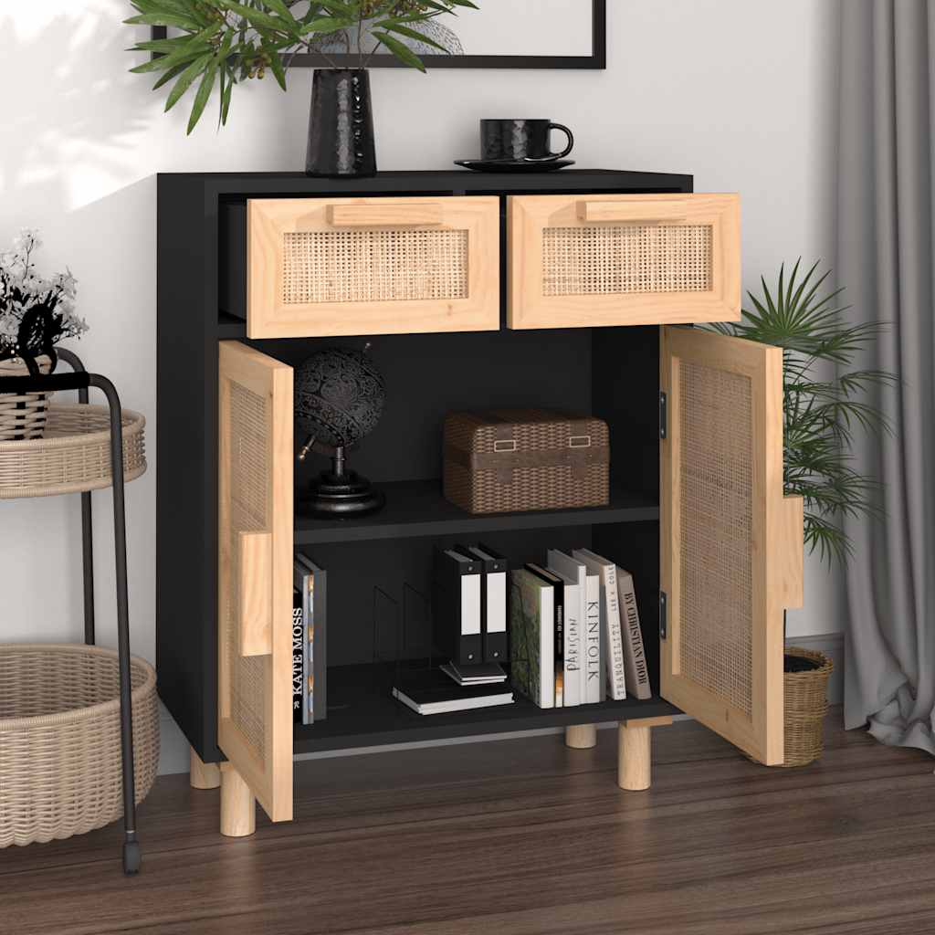 vidaXL Dressoir 60x30x75 cm massief grenenhout en rattan wit
