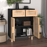 vidaXL Dressoir 60x30x75 cm massief grenenhout en rattan wit