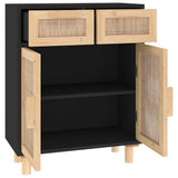 vidaXL Dressoir 60x30x75 cm massief grenenhout en rattan wit