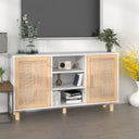 vidaXL Dressoir 105x30x60 cm massief grenenhout en rattan wit
