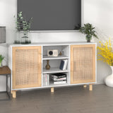 vidaXL Dressoir 105x30x60 cm massief grenenhout en rattan wit