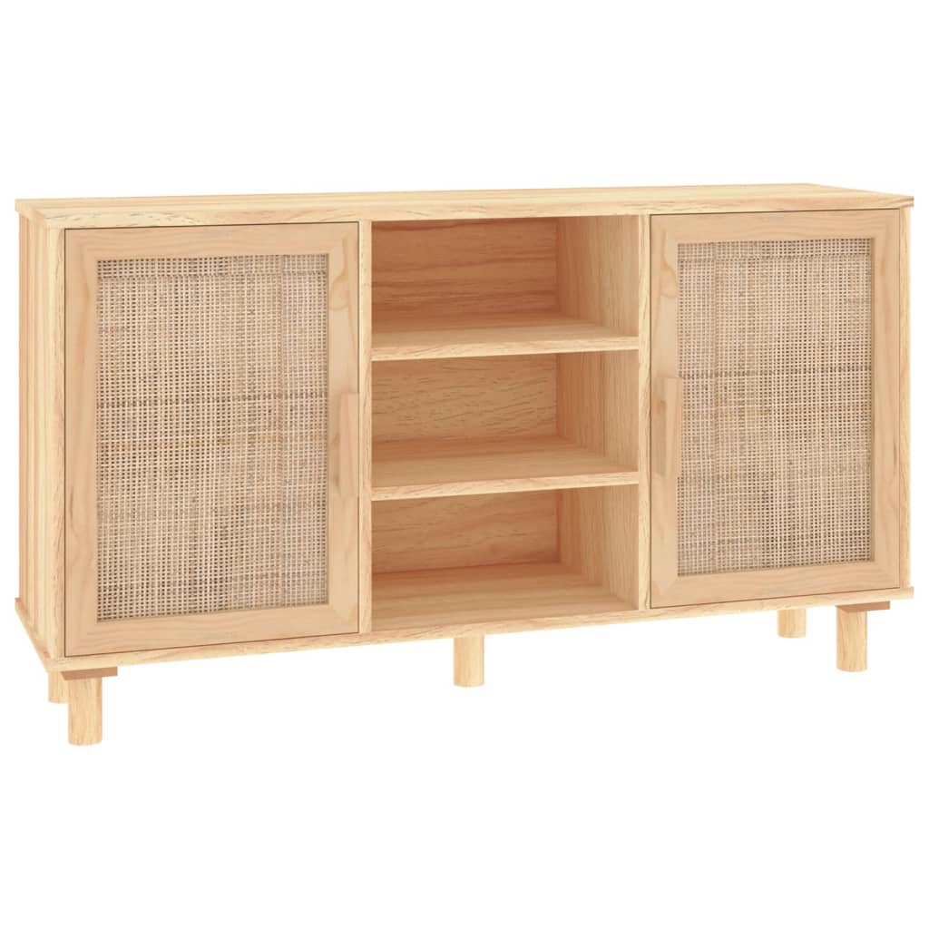 vidaXL Dressoir 105x30x60 cm massief grenenhout en rattan wit