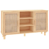 vidaXL Dressoir 105x30x60 cm massief grenenhout en rattan wit