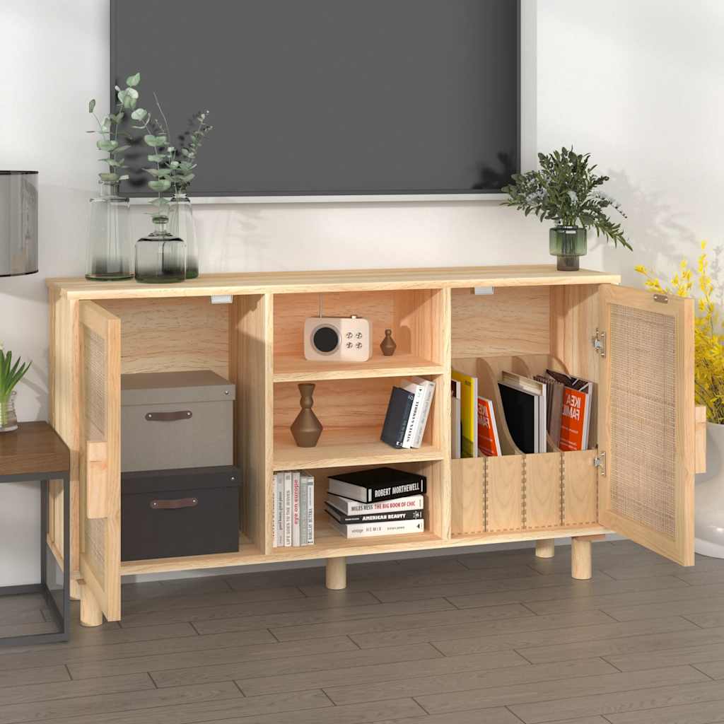 vidaXL Dressoir 105x30x60 cm massief grenenhout en rattan wit