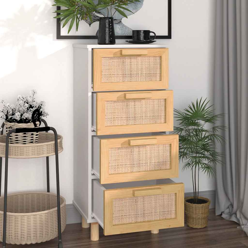 vidaXL Dressoir 40x30x90 cm massief grenenhout en rattan wit