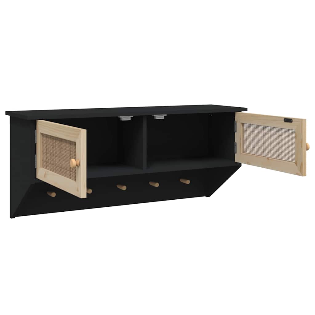 vidaXL Wandkapstok bewerkt hout en natuurlijk rattan wit