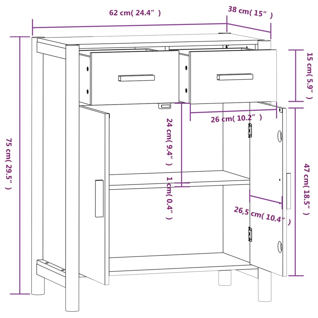 vidaXL Dressoir 62x38x75 cm bewerkt hout wit