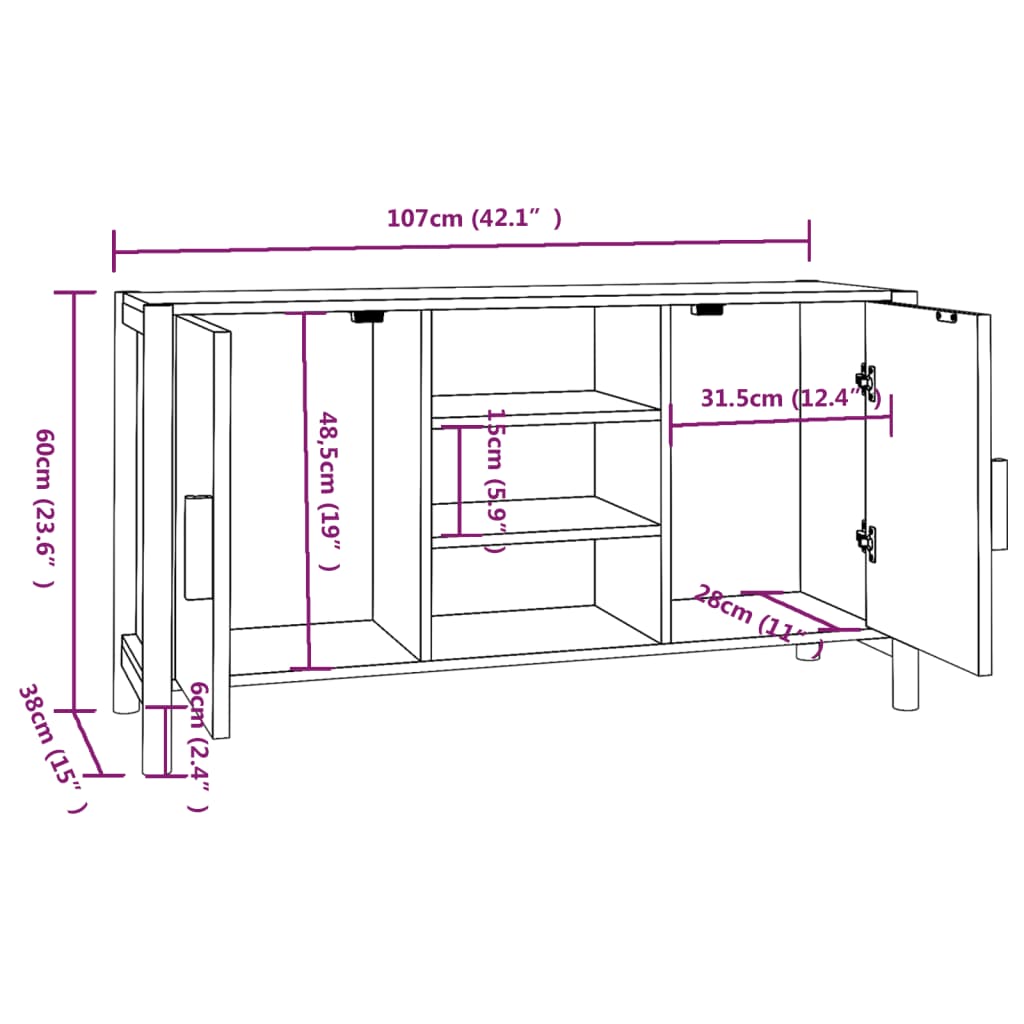 vidaXL Dressoir 107x38x60 cm bewerkt hout wit