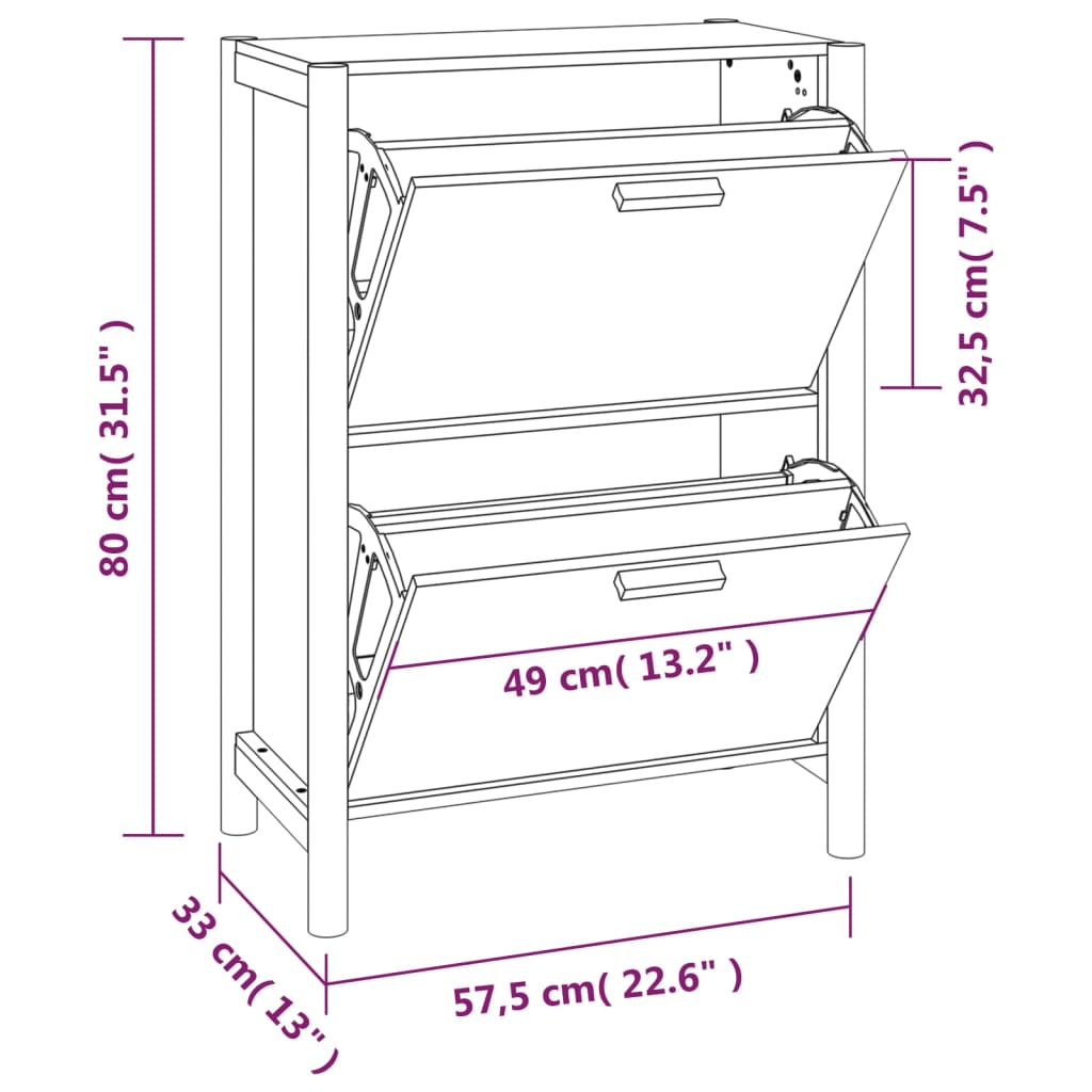 vidaXL Schoenenkast 57,5x33x80 cm bewerkt hout wit