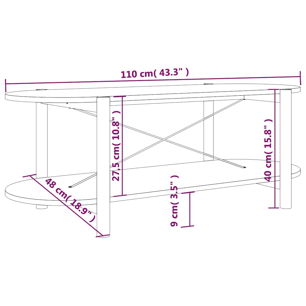 vidaXL Salontafel 110x48x40 cm bewerkt hout wit
