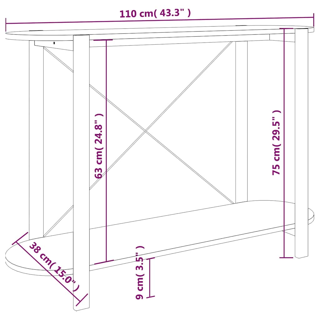 vidaXL Wandtafel 110x38x75 cm bewerkt hout wit