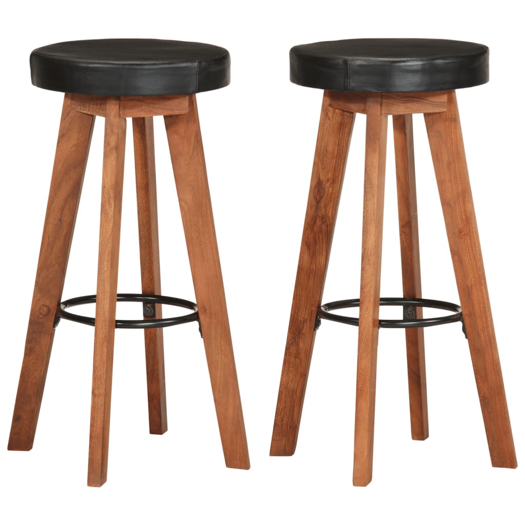 vidaXL Barstoelen 2 st echt leer en massief acaciahout