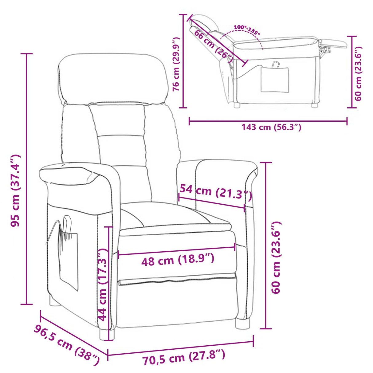 vidaXL Massagestoel met kussen Bruin 70.5 x 96.5 x 95 cm Kunstleer