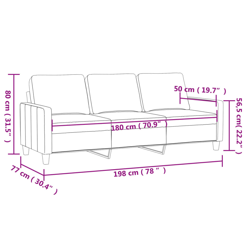 vidaXL Driezitsbank 180 cm stof lichtgrijs