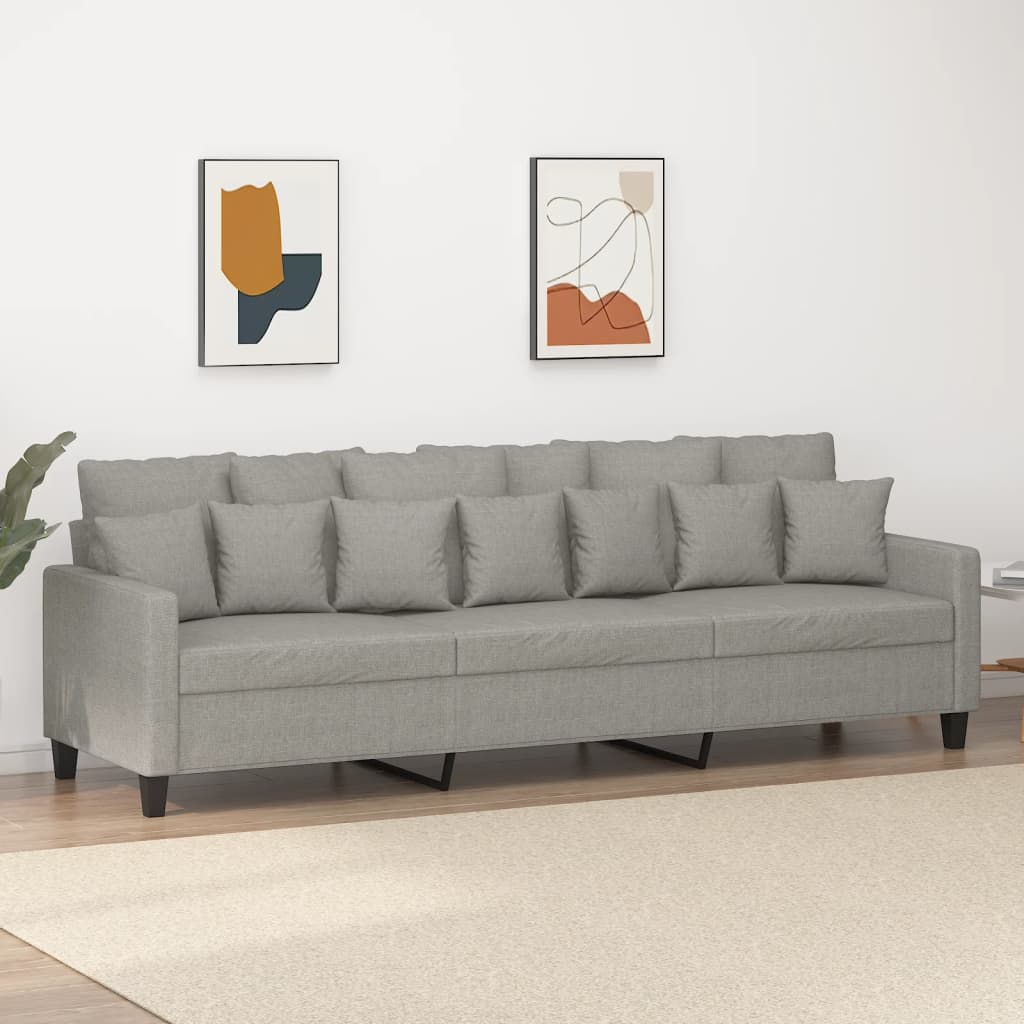 vidaXL Driezitsbank 210 cm stof lichtgrijs