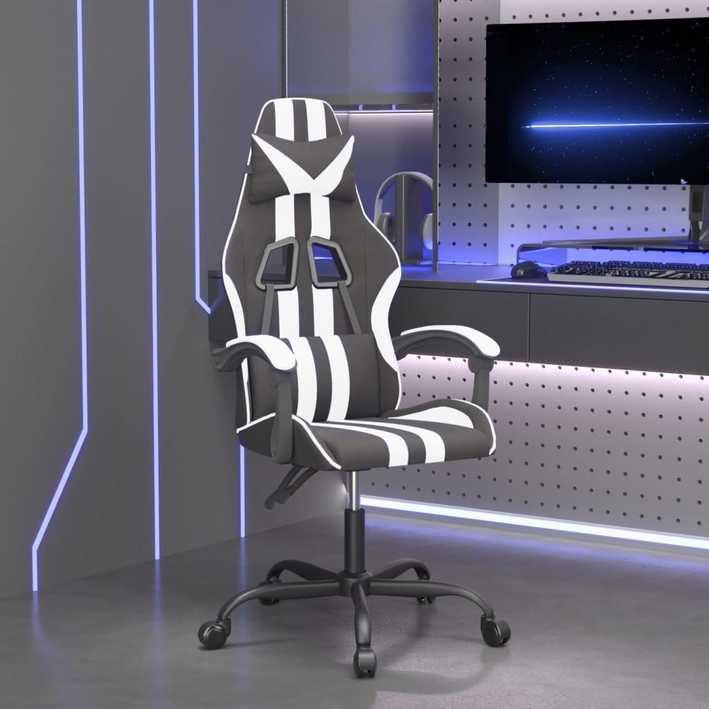 vidaXL Gamestoel draaibaar kunstleer zwart en blauw