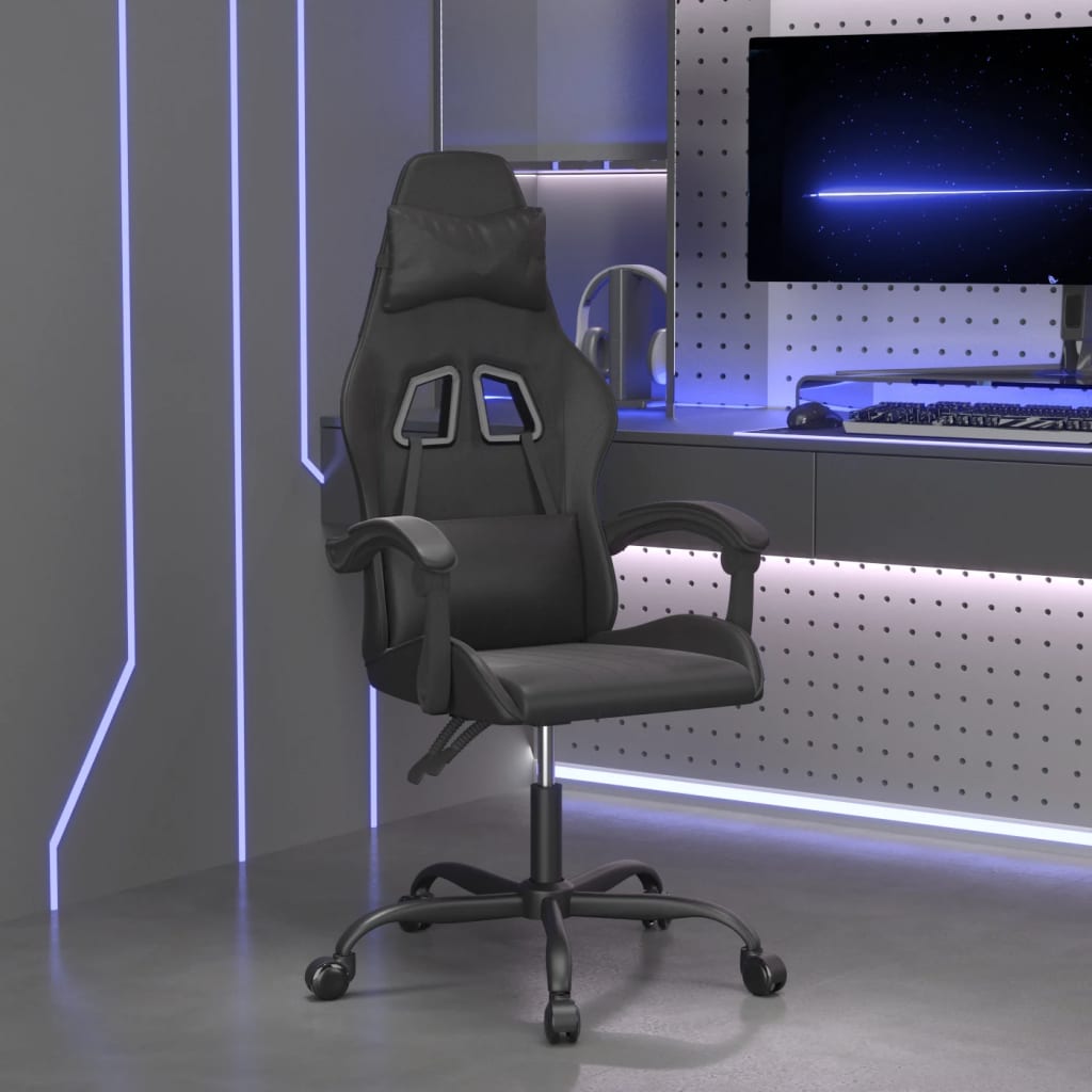 vidaXL Gamestoel draaibaar kunstleer zwart en blauw