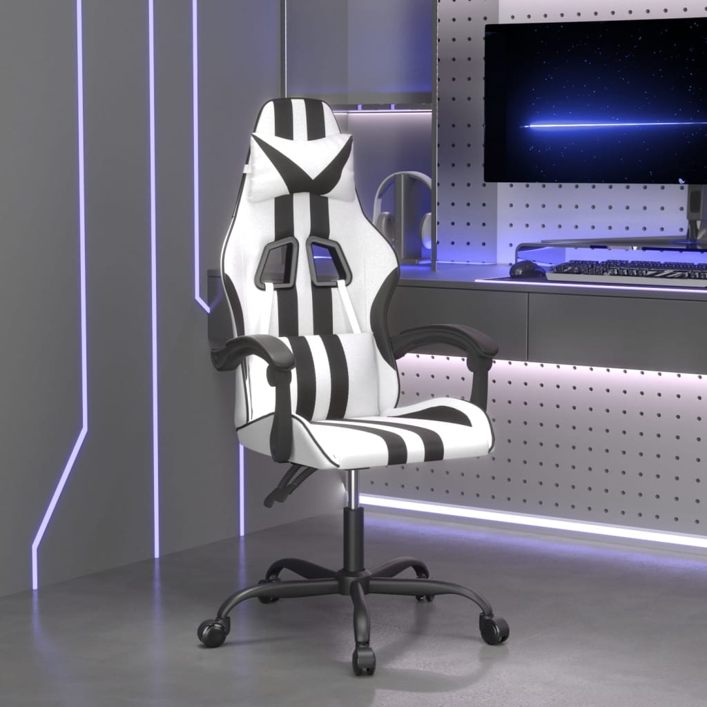 vidaXL Gamestoel draaibaar kunstleer zwart en blauw