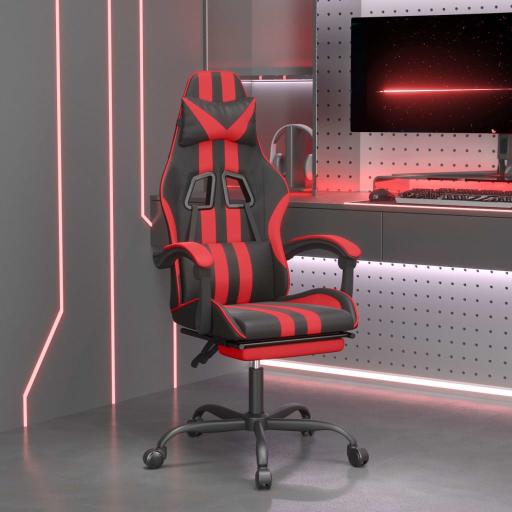 vidaXL Gamestoel draaibaar kunstleer zwart en blauw