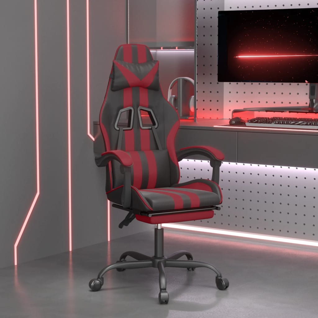 vidaXL Gamestoel draaibaar kunstleer zwart en blauw