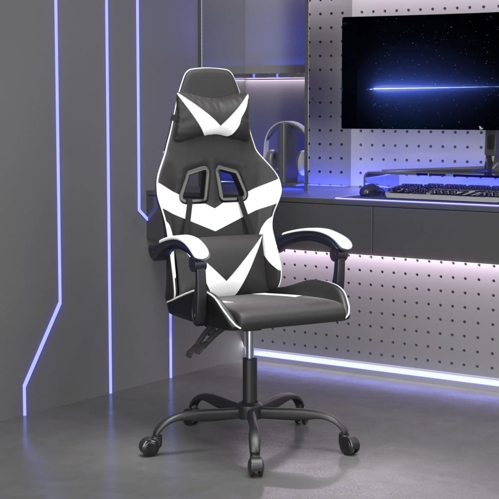 vidaXL Gamestoel draaibaar kunstleer zwart en blauw