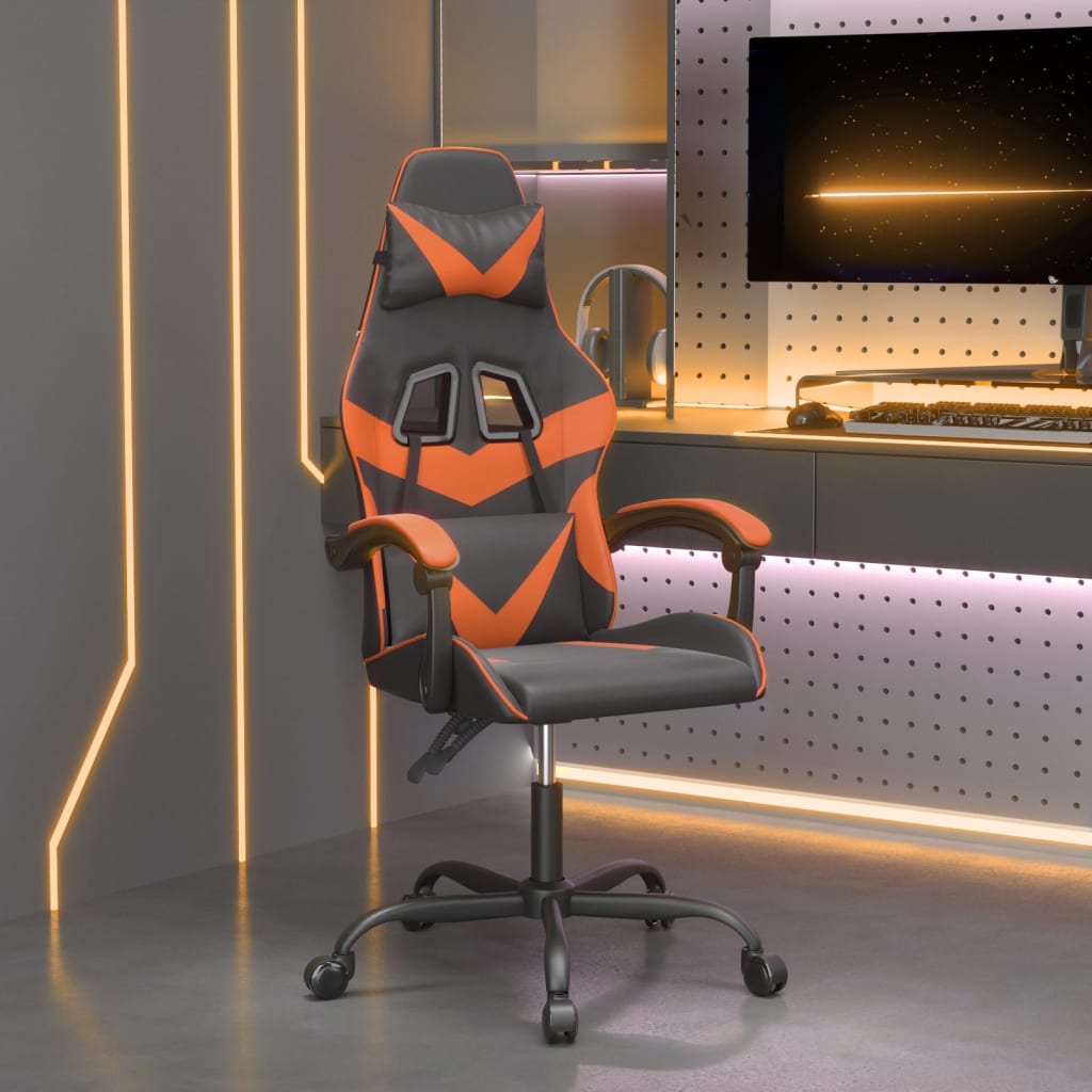 vidaXL Gamestoel draaibaar kunstleer zwart en blauw