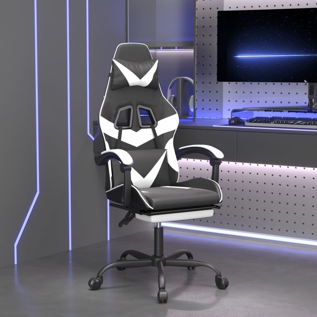 vidaXL Gamestoel draaibaar kunstleer zwart en blauw
