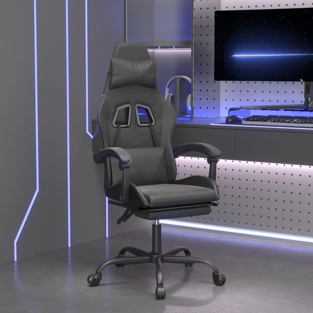 vidaXL Gamestoel draaibaar kunstleer zwart en blauw