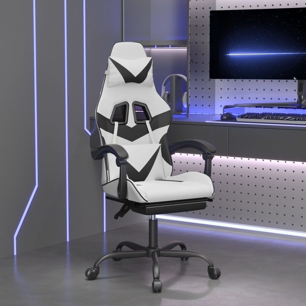 vidaXL Gamestoel draaibaar kunstleer zwart en blauw