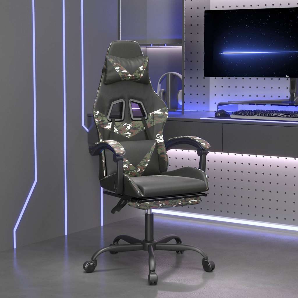 vidaXL Gamestoel draaibaar kunstleer zwart en blauw