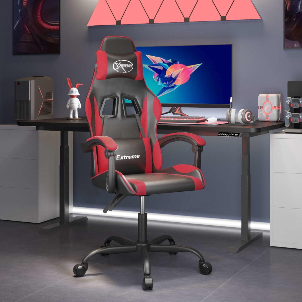 vidaXL Gamestoel draaibaar kunstleer zwart en blauw
