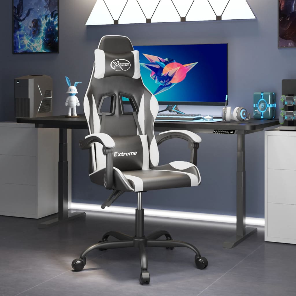 vidaXL Gamestoel draaibaar kunstleer zwart en blauw