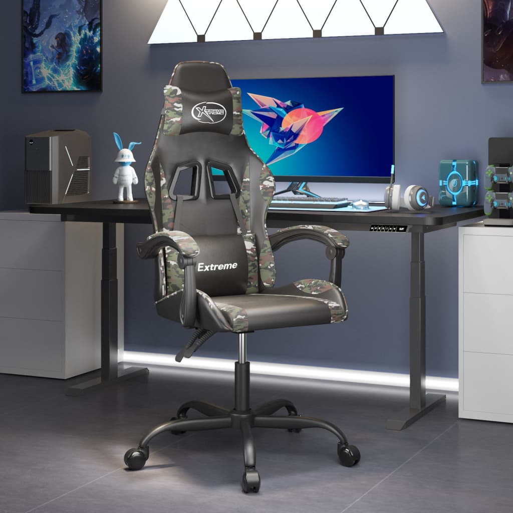 vidaXL Gamestoel draaibaar kunstleer zwart en blauw