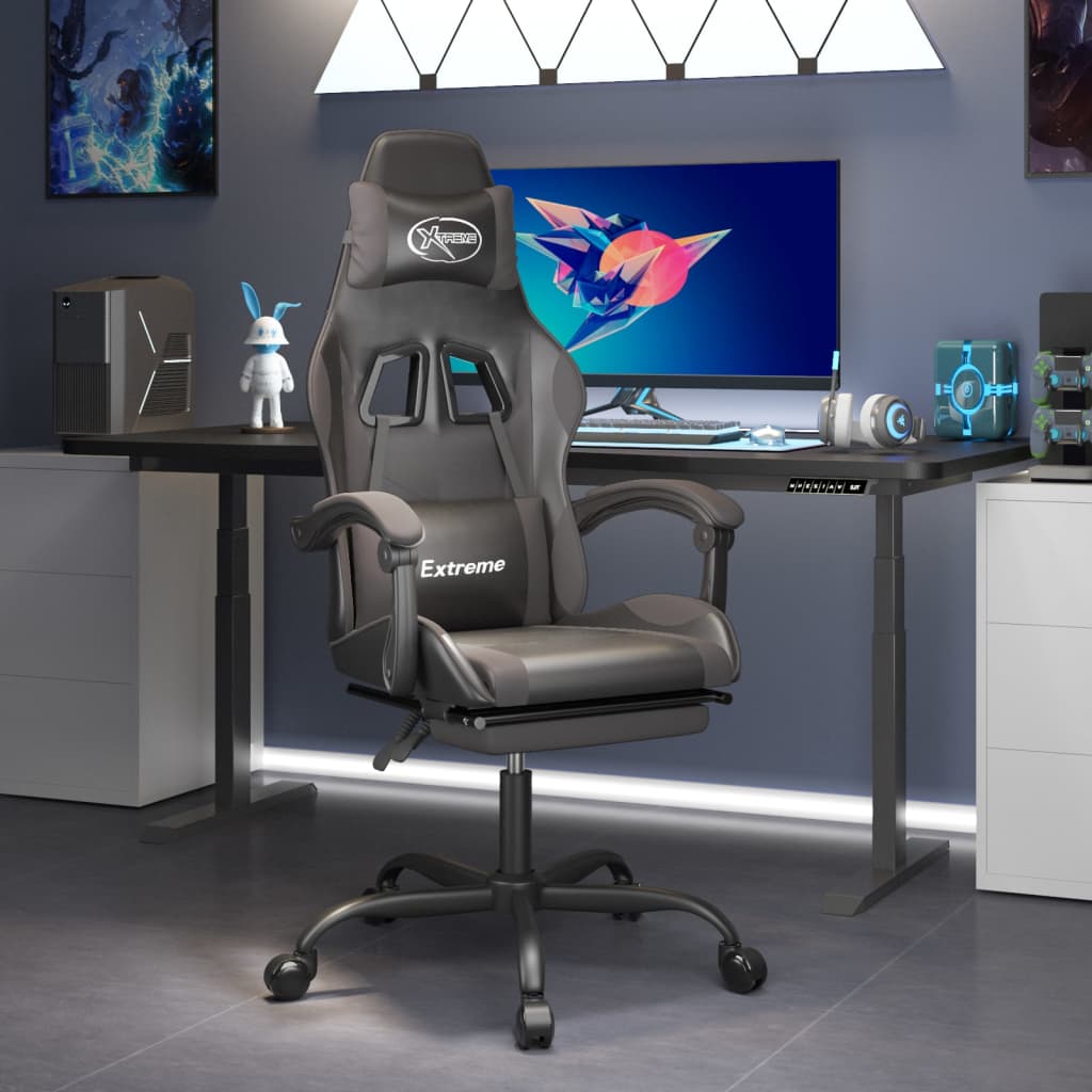 vidaXL Gamestoel draaibaar kunstleer zwart en blauw