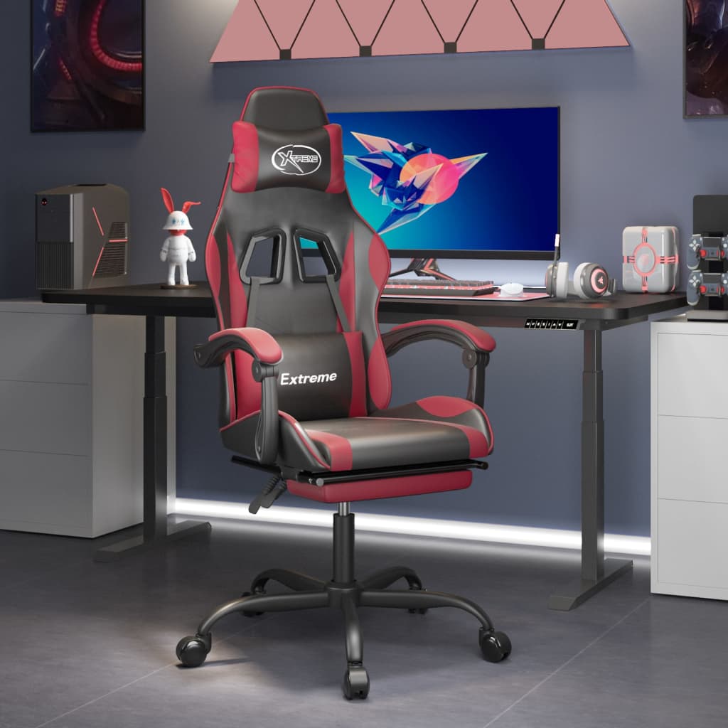 vidaXL Gamestoel draaibaar kunstleer zwart en blauw