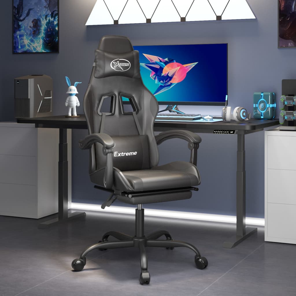 vidaXL Gamestoel draaibaar kunstleer zwart en blauw