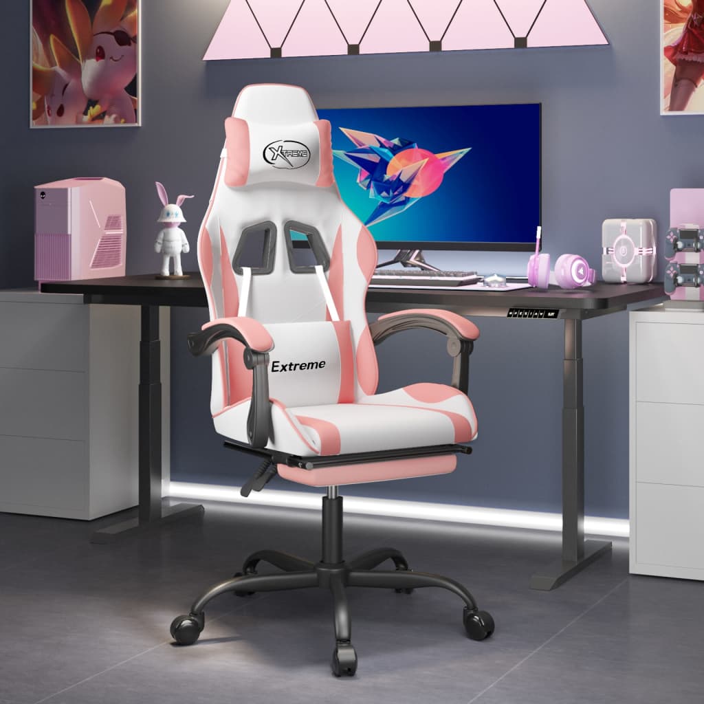 vidaXL Gamestoel draaibaar kunstleer zwart en blauw