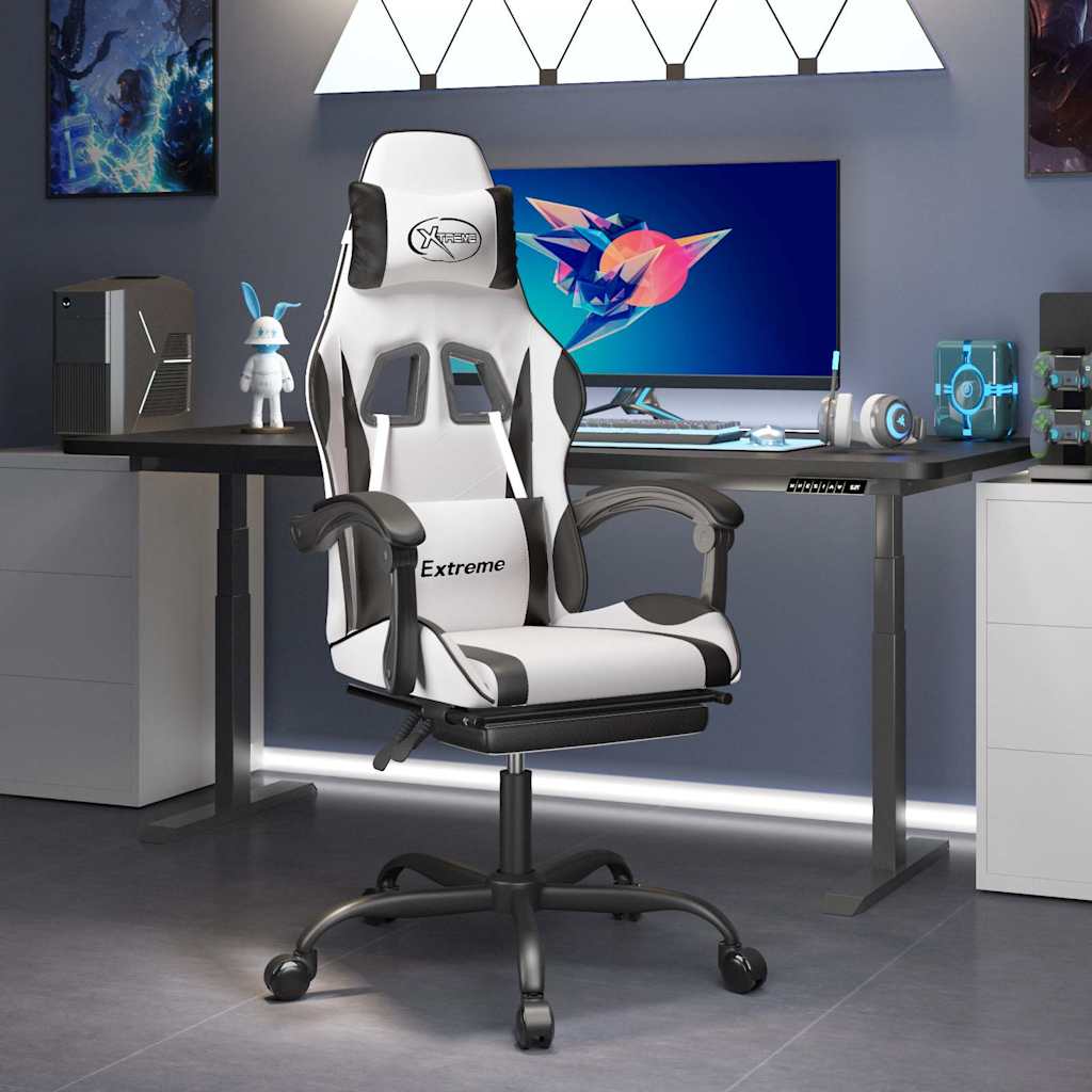 vidaXL Gamestoel draaibaar kunstleer zwart en blauw