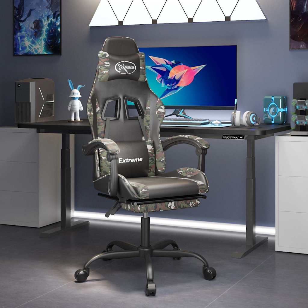 vidaXL Gamestoel draaibaar kunstleer zwart en blauw