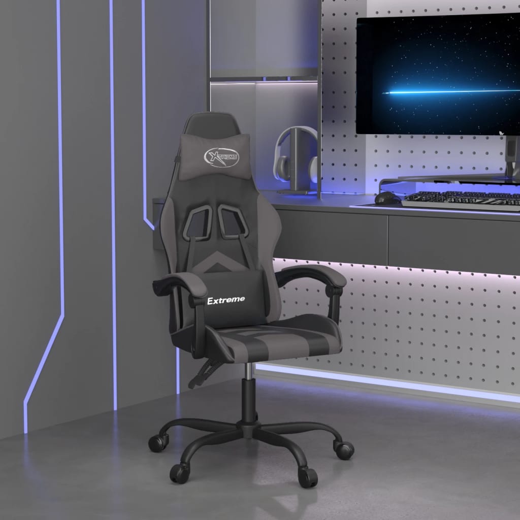 vidaXL Gamestoel draaibaar kunstleer zwart en blauw