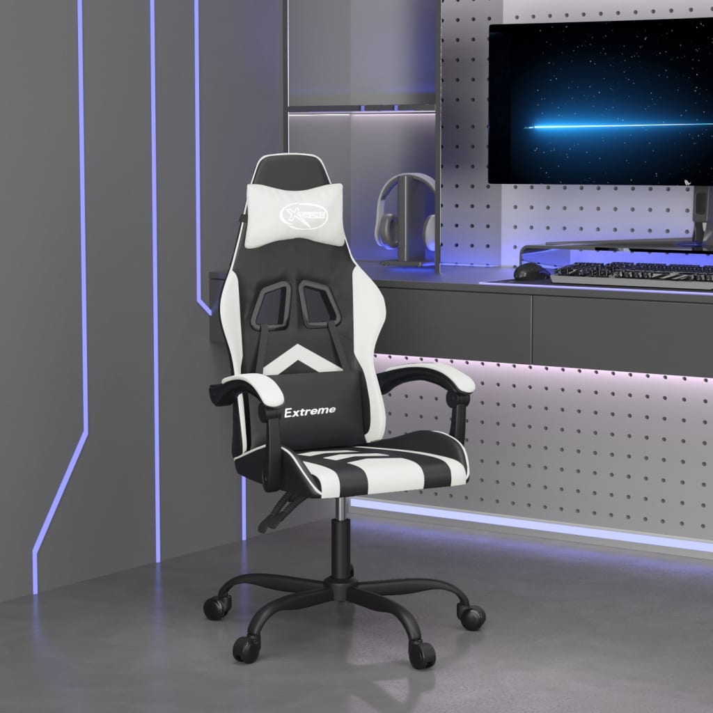 vidaXL Gamestoel draaibaar kunstleer zwart en blauw