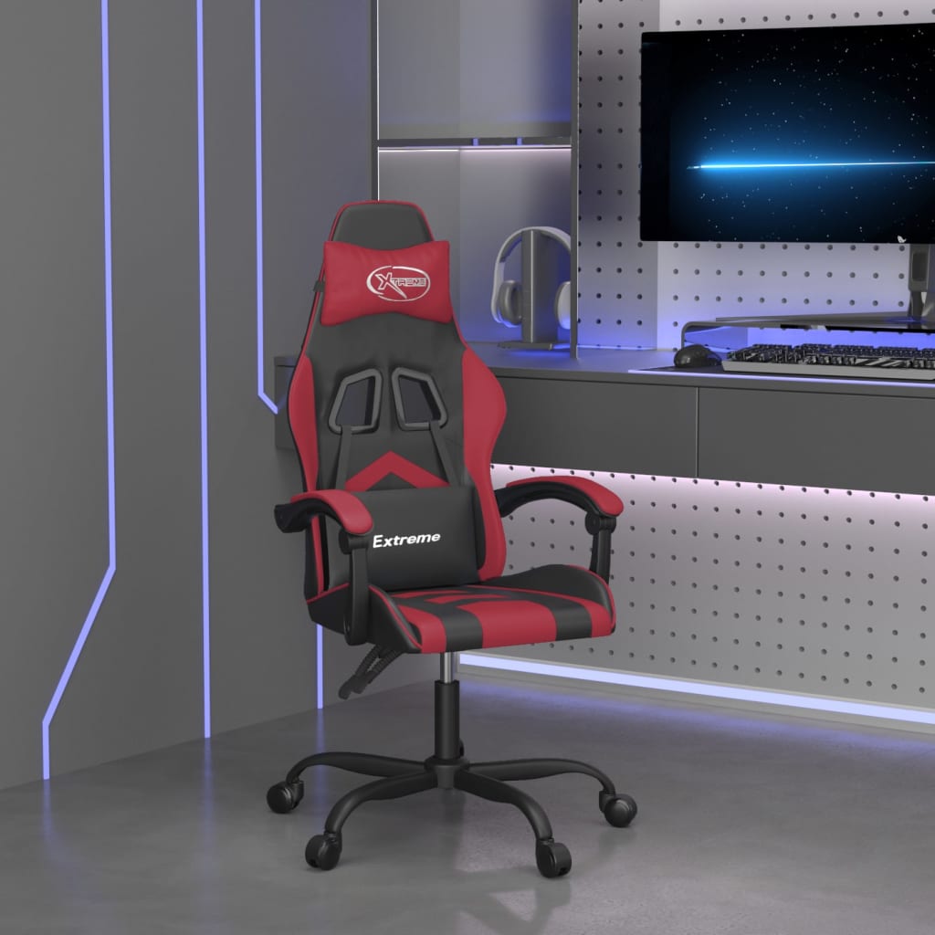 vidaXL Gamestoel draaibaar kunstleer zwart en blauw