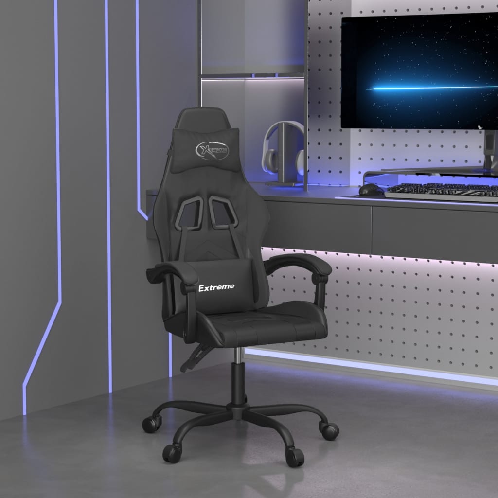 vidaXL Gamestoel draaibaar kunstleer zwart en blauw