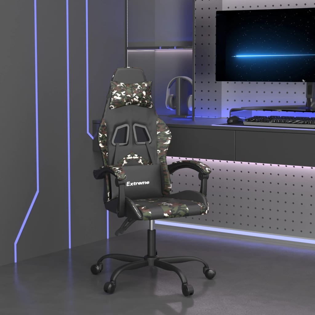 vidaXL Gamestoel draaibaar kunstleer zwart en blauw