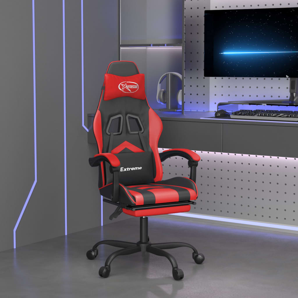 vidaXL Gamestoel draaibaar kunstleer zwart en blauw